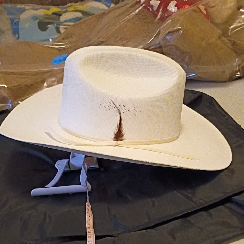 White Cowboy Hat with Feather Accent